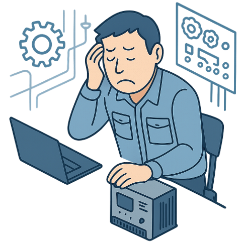 拡張性の制限に悩む技術者のイラスト